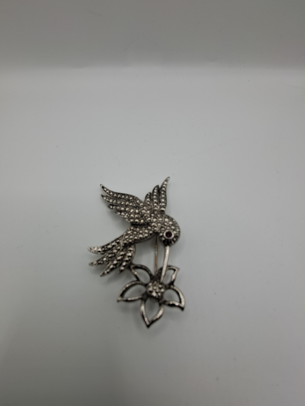Avon Silver-Tone Bird and Flower Brooch with Clear Stones